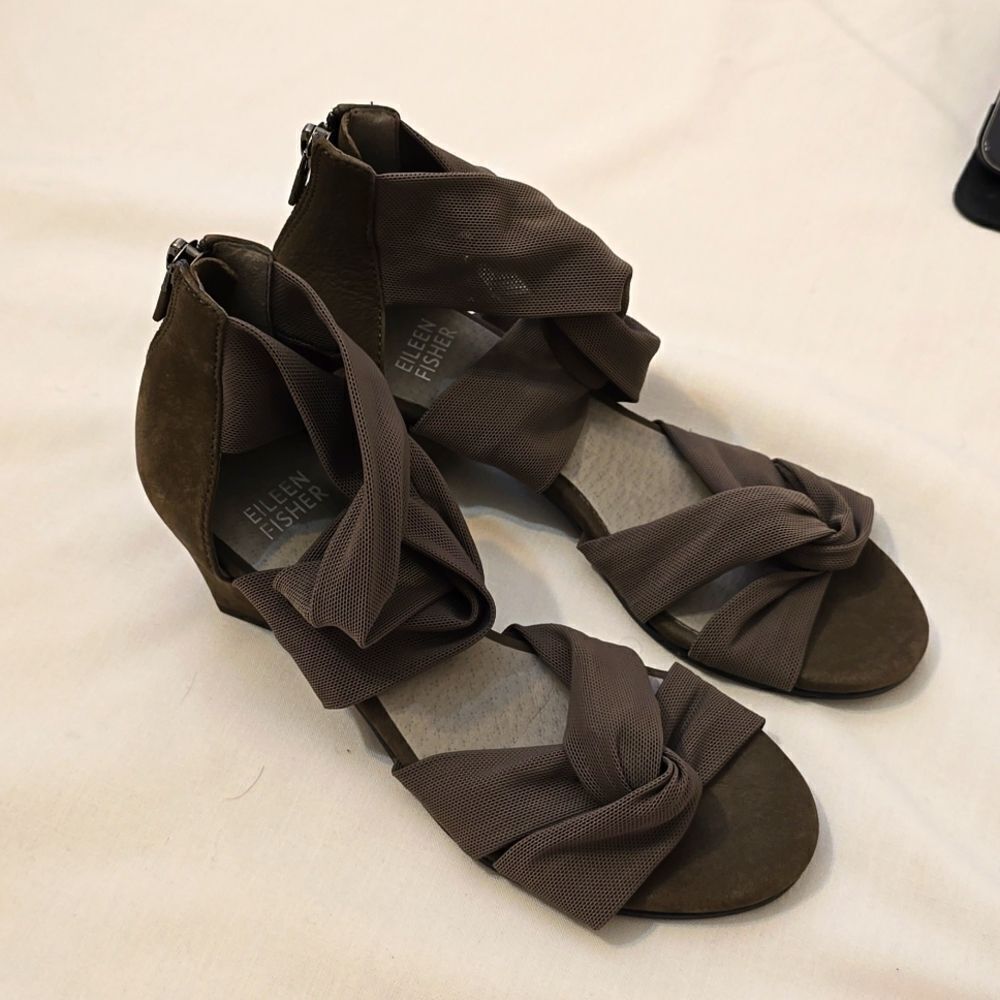 Eileen FisherJoy Knotted Black Mesh‎ Zip Sandals Size 5